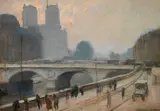 Frank Lewis Emanuel, Pont Sant Michel, Paris, oil on panel