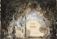 Anthony John Walton, A Set Design For Valmouth, watercolour and pen over ink