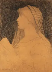 Jules Lefebvre, Study Of A Praying Girl, pencil and charcoal on tracing paper