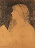 Jules Lefebvre, Study Of A Praying Girl, pencil and charcoal on tracing paper
