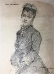 Jules Lefebvre, Portrait Of The Artist's Wife, charcoal of tracing paper