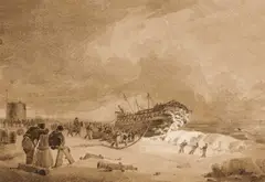 William John Huggins, A View Of The Thames East-Indiaman, Beached At Eastbourne, 1822, pencil