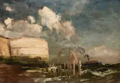 Edwin Ellis, Shipping Off A Coastal Fort On The South Cost Of England, oil on canvas