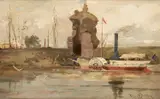 Holger H. Jerichau, A Steamboat On The Tiber, oil on board