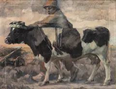 Georg Vogt, A Farmer And His Cow, oil on canvas