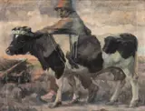 Georg Vogt, A Farmer And His Cow, oil on canvas