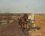 Reinholdt Nielsen, Horses Ploughing A Field, oil on canvas