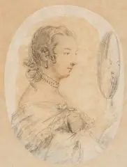 Penelope Carwardine, Portrait Of A Woman Looking In A Mirror, pencil and chalk on laid paper