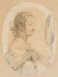 Penelope Carwardine, Portrait Of A Woman Looking In A Mirror, pencil and chalk on laid paper