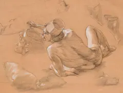 Thomas Matthews Rooke, Study Of A Reclining Nude, pencil and black and green chalk heightened with white on buff paper