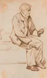 Charles Samuel Keene, Old Man On A Bench, pen and ink