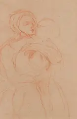 Charles West Cope, A Mother Holding Her Child, chalk on buff paper