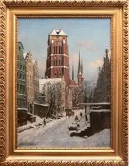 Antoni Pawłowski, Ulica Piwna zimą, olej, płótno
