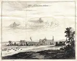 Jan Lodewyk Schuer, Het Klooster Oliva, Zespół klasztoru cysterskiego w Oliwie, rycina pochodząca z dzieła J. L. Schuera Beknopte beschryving van de stadt Dantzig?, Amsterdam, 1735 r. (holenderskie wydanie kroniki Reinholda Curickego Der St