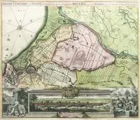 Johann Baptist Homann, Prospect, Grundris und Gegend der Polnischen vesten Reichs und Handels-Stadt Danzig?, Panorama Gdańska i mapa okolic, wyd. Spadkobiercy Homanna, stan pierwszy, Norymberga, ok. 1720 r. miedzioryt kolorowany w epoce, wym. 49