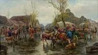 G. Prucha, Na targu, olej, deska, 18