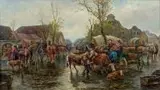 G. Prucha, Na targu, olej, deska, 18