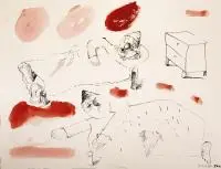 Marian Subbotko, W pokoiku, lata 80-te, tusz, brokat, papier