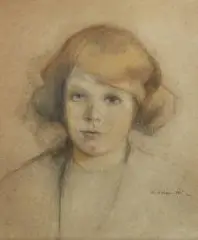 Alfons Karpiński, Portret dziewczynki, ołówek, kredka, papier, 40