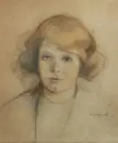 Alfons Karpiński, Portret dziewczynki, ołówek, kredka, papier, 40