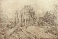 Hermann Plüddemann, Kolumb na gruzach pierwszej kolonii, 1849 r., 1849, tusz, akwarela, papier, 28
