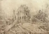 Hermann Plüddemann, Kolumb na gruzach pierwszej kolonii, 1849 r., 1849, tusz, akwarela, papier, 28