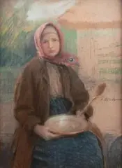 Teodor Axentowicz, Portret dziewczyny, pastel, papier