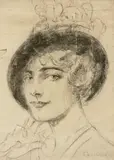 Alfons Karpiński, Portret żony, węgiel, papier