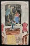 Józef Czapski, Wnętrze ze Zwiastowaniem, akwarela, papier, 19