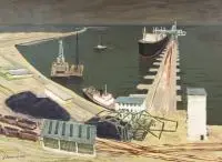Józef Łakomiak, Port Północny już pracuje, 1974 r., 1974, olej, płótno