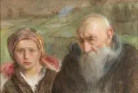 Teodor Axentowicz, Starość i młodość, pastel, papier, 46
