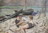 Ludwik Misky, Na plaży, olej, tektura