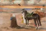 Jerzy Kossak, Modlitwa Beduinów na pustyni, 1942 r., 1942, olej, płyta