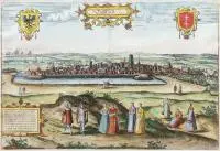 Frans Hogenberg Georg Braun, Dantzigt, Widok Gdańska od strony północno--zachodniej, 1575 r.miedzioryt kolorowany