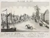 Balthasar Friedrich Leizel, Vue de Mottlau, Widok Motławy od Targu Rybiego w kierunku południowym, Augsburg, ok. 1780 r. Lustrzane odbicie faktycznego widoku.miedzioryt