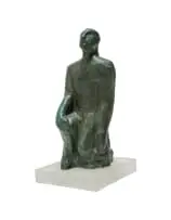 Deborah Bell, Meditation as Rock, bronze with a verdigris patina, on an acrylic base