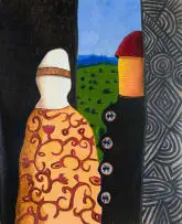 Colbert Mashile, Composition with Two Figures, oil on canvas
