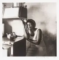 David Goldblatt, Patience Poni visiting her parents Ruth and Jackson Poni, 1510A Emdeni South, Soweto, 1972, platinum print on Arches Platine 310 gsm paper