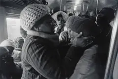 Santu Mofokeng, Supplication, Johannesburg–Soweto Line, Train Church Series, 1986, photographic print on paper