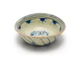 Bowl with a baby floating in clouds by Hylton Nel, painted and glazed ceramic, sold Sep 2024