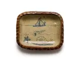 Rectangular dish with boat, shells and snail by Hylton Nel, painted and glazed ceramic, sold Sep 2024