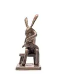 Guy Du Toit, Seated Hare with Pangolin, bronze with a brown patina