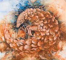 Lin Barrie, Red Earth Pangolin, oil, acrylic and earth pigment on canvas