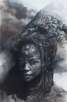 Douw van Heerden, The Bringer of Rain, charcoal on wood panel