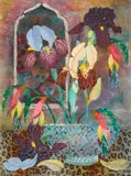Catherine Paynter, Interior Scene (Irises and Monkeys), acrylic on canvas