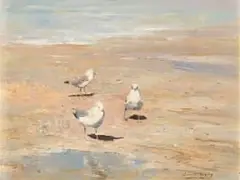 Errol Boyley, Seagulls on the Beach, oil on board