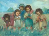 Amos Langdown, Children Picking Flowers, oil on canvas laid down on board