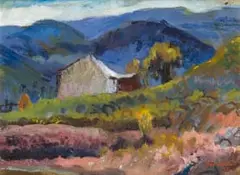 May Hillhouse, Cottage at Longkloof, oil on board