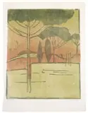 Ostia Antica by Alice Goldin, woodcut print on tissue paper, sold Jun 2024
