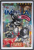 Mncedi Madolo, Mother God, 2022, spray and acrylic paint, ink, paper, stencil, 24 carrot gold leaf and instant coffee on canvas